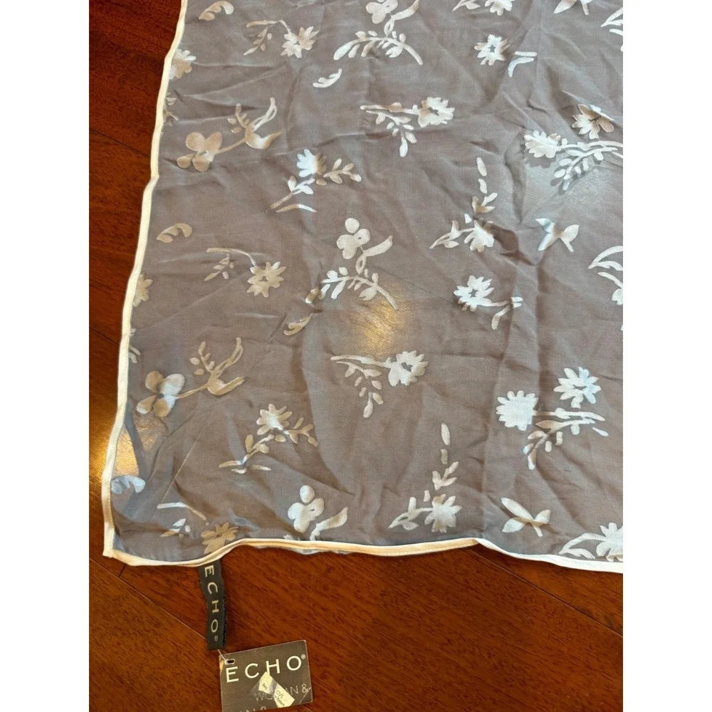 Echo Floral Scarf Shimmer Silk Rayon | NWT |‎ Blue White | 21